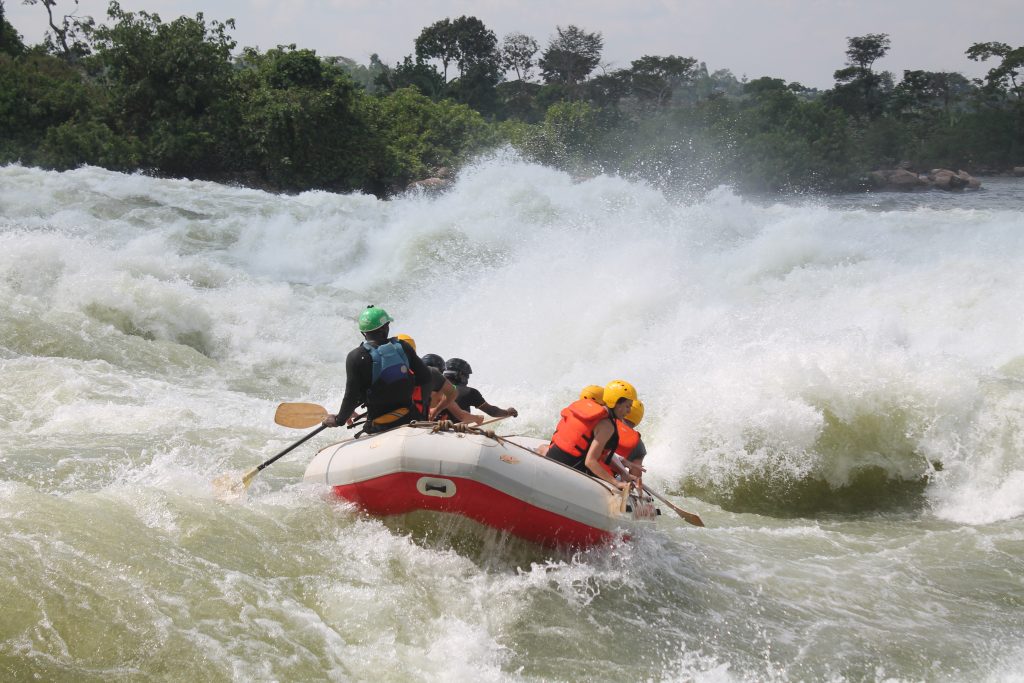 Paddlers on the calm stretches of the White Nile
